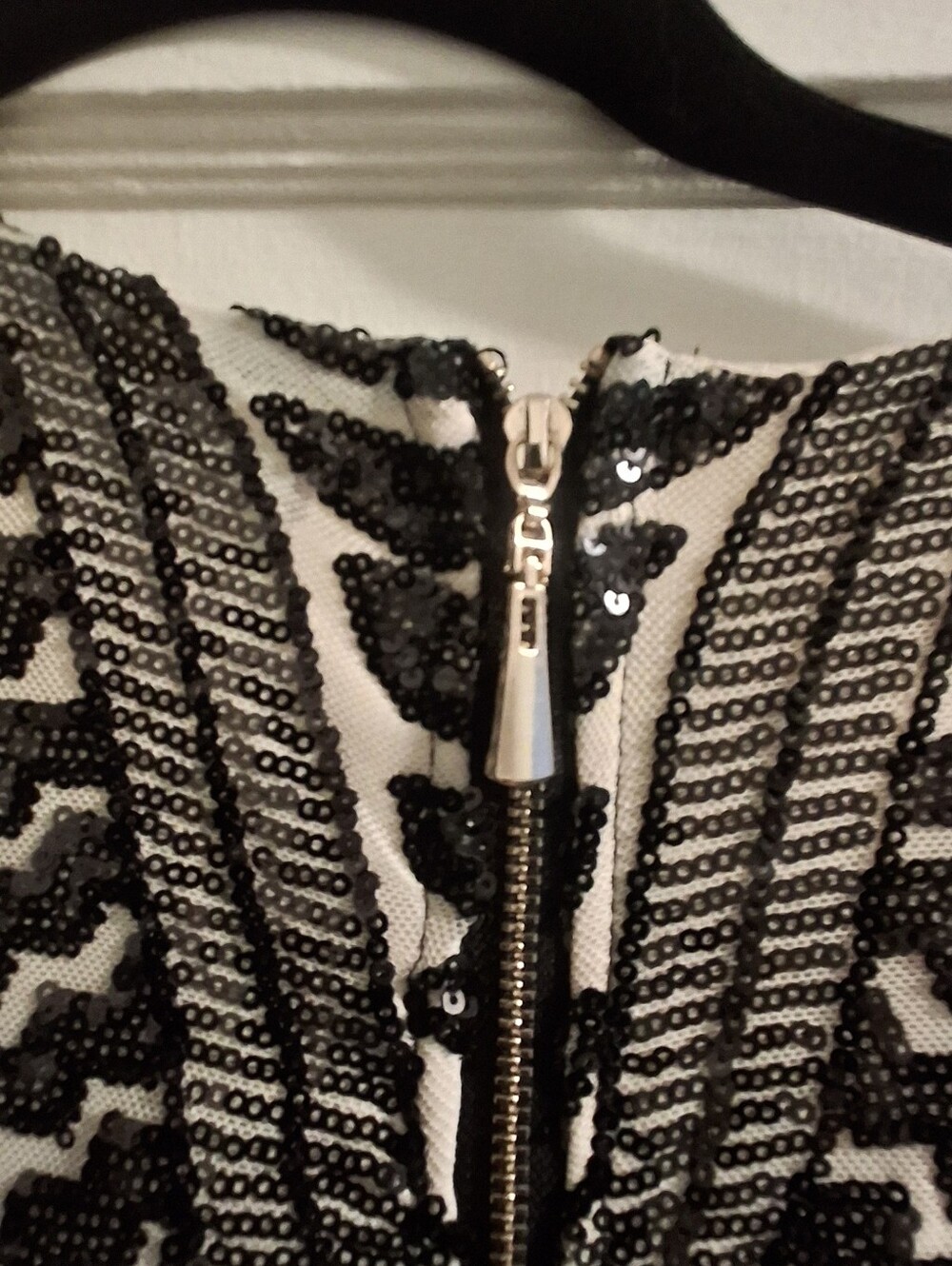 Fashion Nova Black & White Geometric Sequin Zip Jacket - Picture 2 of 5